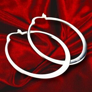 925 Sterling Silver Silver Hoop Earrings Classic Oval Flat Tarnish Free Jewelry